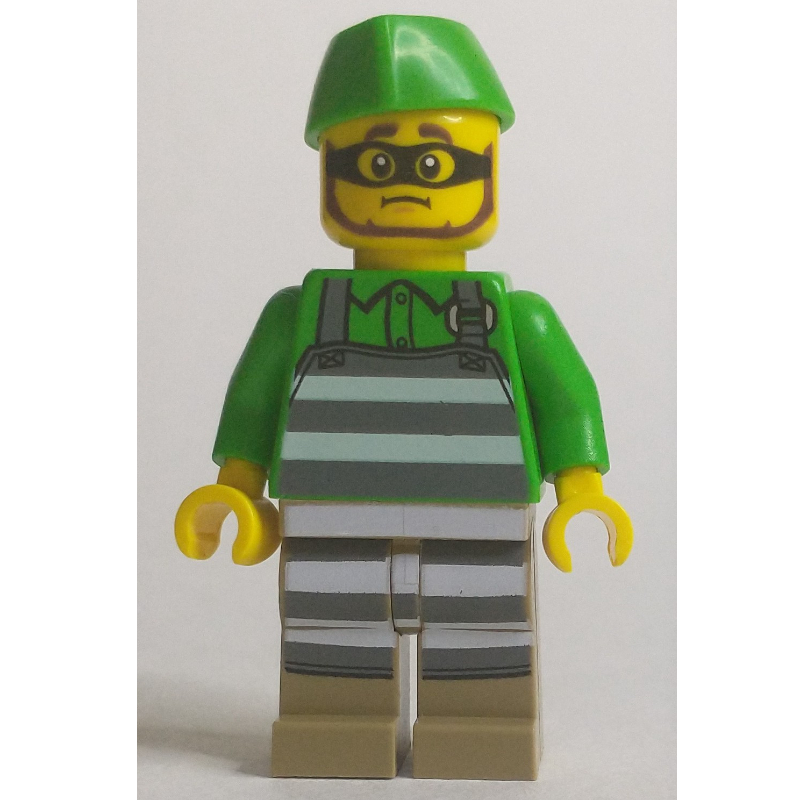 Lego Criminal, Prison Striped Apron, Bright Green Shirt and Hat