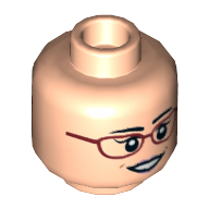 Lego Minifig Head Amy Fowler, Dual Sided, Dark Red Glasses, Brown Eyebrows, Open Smile / Slight Smile [Hollow Stud]' / Light Nougat