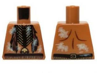Lego Torso Bare Chest with Beaded Necklace and Feathers and Dirt Patches Pattern