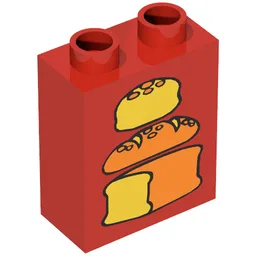 Duplo Brick 1 x 2 x 2 with Three Loaves of Bread Print, Middle Dark / Red