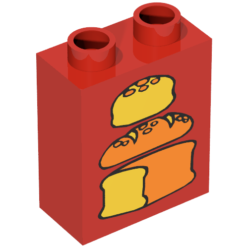 Lego Duplo Brick 1 x 2 x 2 with Three Loaves of Bread Print, Middle Dark / Red