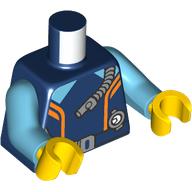 Lego Torso, Wet Suit, Orange Stripes, Belt, Pressure Gauge, Breathing Hose print, Medium Azure Arms, Yellow Hands / Dark Blue