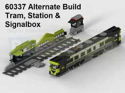 60337 Alternate Build - 60 Stud Long Single Carriage Railcar Tram, Station & Signalbox