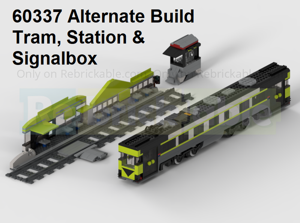 Lego 60337 Alternate Build - 60 Stud Long Single Carriage Railcar Tram, Station & Signalbox