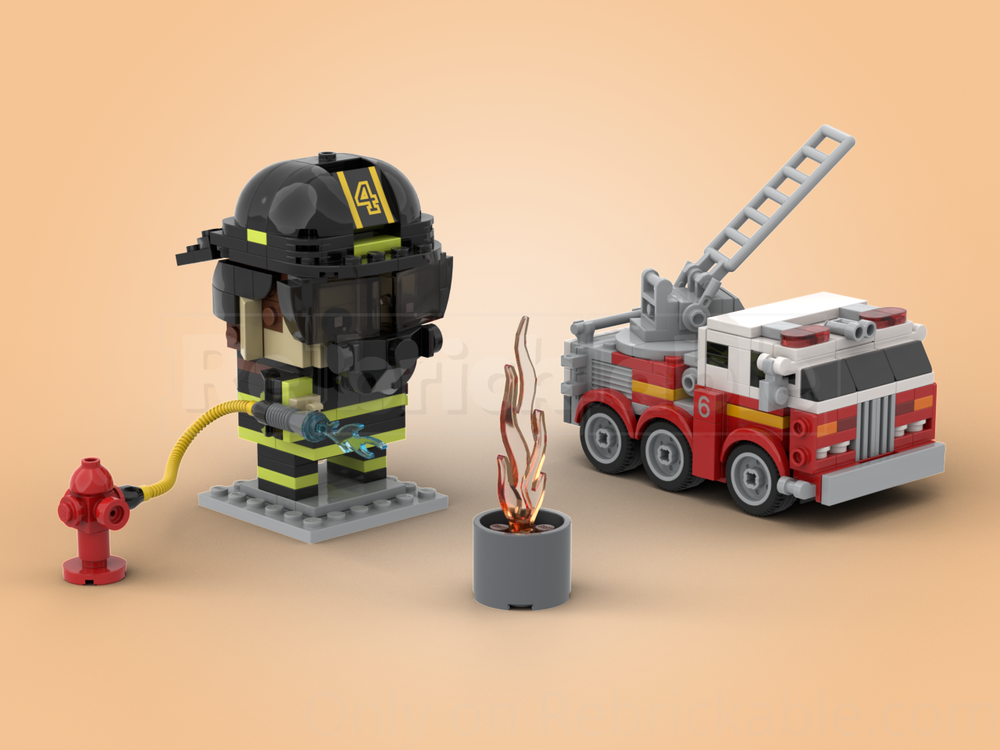 Lego Fireman + truck + diorama