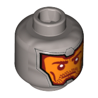 Lego Minifig Head Royal Guard / Soldier, Balaclava, Orange Face, Dark Red Eyebrows, Cheek Lines and Stubble Print [Hollow Stud] / Flat Silver