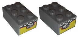 Brick 2 x 3 with Yellow Flame on Checkered Background Pattern on Both Ends (Stickers) - Set 8134