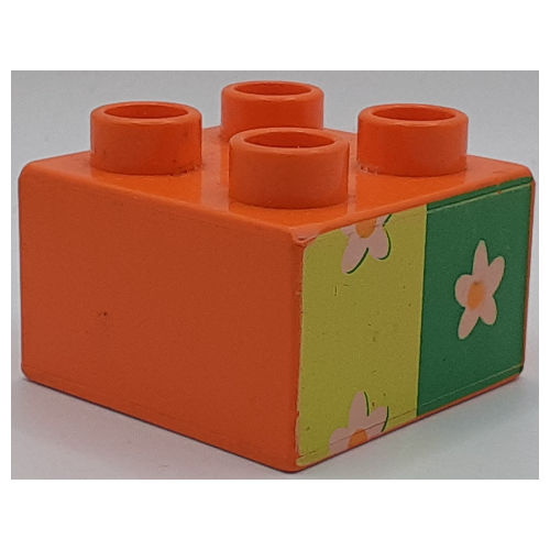 Lego Duplo Brick 2 x 2 with Flower Wallpaper Print / Orange