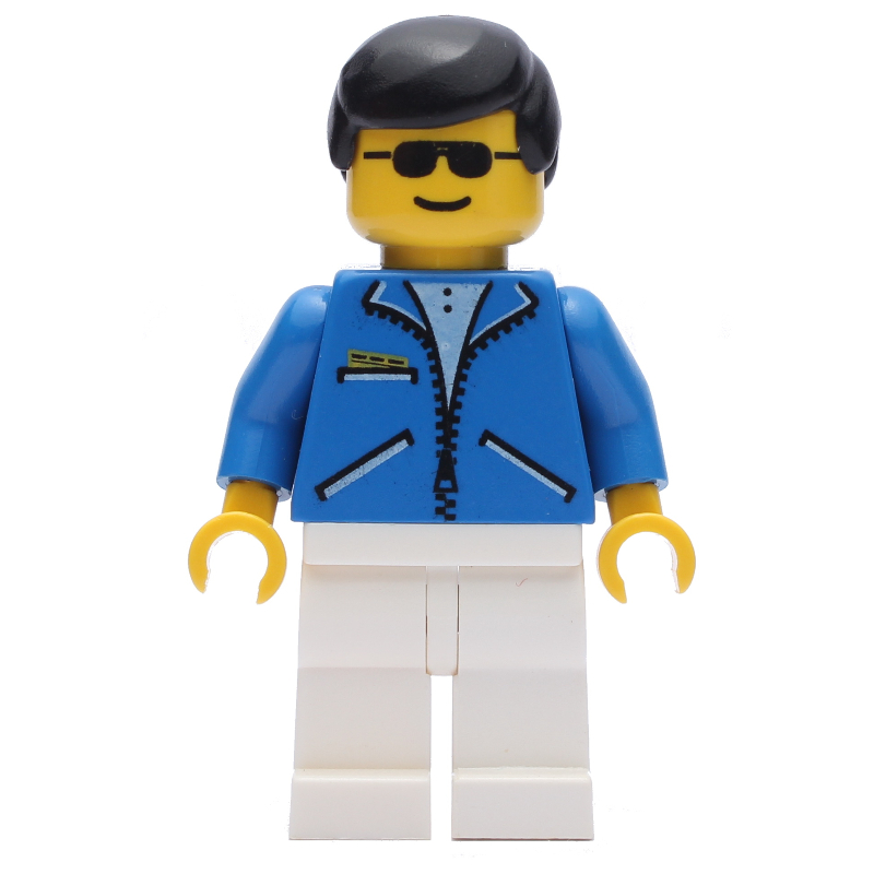 Lego Blue Jacket, White Legs, Black Hair