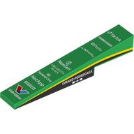 Lego Brick Sloped 1 x 6 x 1 with 1 x 2 x 1/3 Cutout with Black and Yellow Stripes, White Sponsor Names print