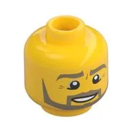 Minifig Head, Beard Dark Tan Angular, Pupils, Bottom Eye Lid Line, Teeth Print [Hollow Stud] / Yellow