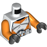 Lego Torso Clone Trooper Armour with Orange Markings and Weathering Print, Orange Arms, Black Hands / White