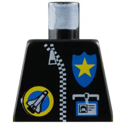 Torso Jacket with White Zipper, Yellow Police Star on Blue Badge, and Space Port Logo, ID Badge Pattern