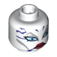 Lego Minifig Head Asajj Ventress, Blue Eyes, Red Lips and Dark Purple Markings Print / White