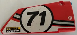 Technic, Panel Fairing #18 Large Smooth, Side B with Number 71 and 'FRAME WORK' Pattern (Sticker) - Set 42000