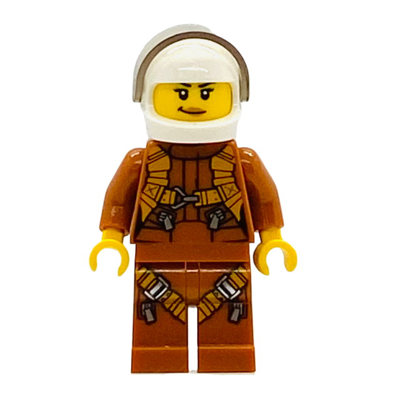 Lego Pilot, Woman, Dark Orange Jumpsuit, White Helmet with Visor