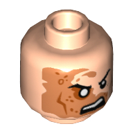 Lego Minifig Head Shredder, Right Eye Scarred Area and No Pupil, Open Mouth Angry Print [Hollow Stud] / Light Nougat