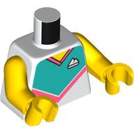 Lego Torso, Coral/Dark Turquoise Sports Shirt, White Logo print, Yellow Arms and Hands / White