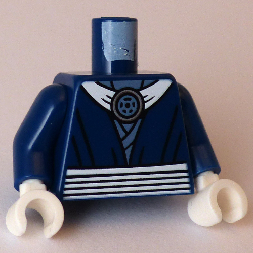 Lego Torso, Ninja Robes, White Collar, Belt, Silver Medallion print, Dark Blue Arms, White Hands / Dark Blue