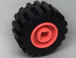 Wheel 11mm D. x 12mm, Hole Notched for Wheels Holder Pin with Black Tire 21mm D. x 12mm - Offset Tread Small Wide, Band Around Center of Tread (6014b / 87697) / Coral