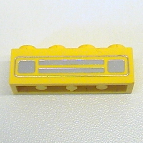 Lego Brick 1 x 4 with Bottom Tubes, Lowered Center Cross Support with Chrome Silver Car Grill Print [Undetermined] / Yellow