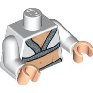 Lego Torso V-Neck with Silver Trim and Bare Stomach Print, White Arms, Light Nougat Hands / White