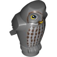 Lego Animal, Bird, Owl Small, Angular Features with Yellow Eyes and Light Bluish Gray Vertical Chest Feathers Print / Dark Bluish Gray