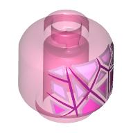 Lego Minifig Head Cube Assassin, Silver/Bright Pink Crystal Shards, Dark Pink Lines / Trans-Dark Pink