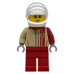 Race Driver, Tan Torso, Red Legs, White Helmet, Ferrari