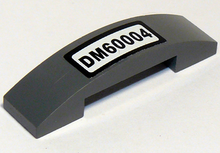 Lego Slope, Curved 4 x 1 x 2/3 Double with 'DM60004' on White Background Pattern (Sticker) - Set 60004