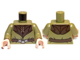 Torso LotR Elven Coat with Silver Clasp and Dark Brown Belt and Collar Pattern / Olive Green Arms / Light Nougat Hands
