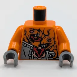Torso Armor with Rivets, Clock and 4 Orange Snakes with Red Eyes and White Fangs Print, Orange Arms, Dark Bluish Gray Hands / Orange