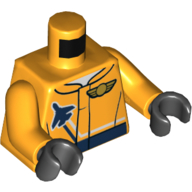 Lego Torso Jacket with Dark Blue Plane and Pilot Wing Badge Print, Bright Light Orange Arms, Black Hands / Bright Light Orange