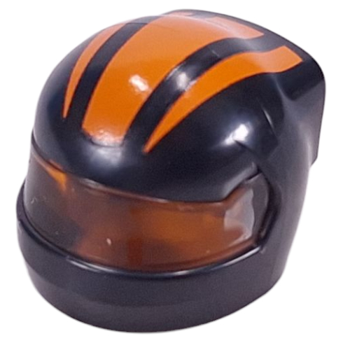 Lego Helmet, Formula 1 with Trans-Orange Visor pattern and Orange Stripes print / Black