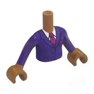 Lego Minidoll Torso Girl with Medium Nougat Arms and Hands with Dark Purple Jacket, White Shirt, Magenta Tie print / Medium Nougat