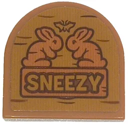 Tile, Round 2 x 2 Half Circle Extended with Wood Grain and 'SNEEZY' Pattern (Sticker) - Set 43242