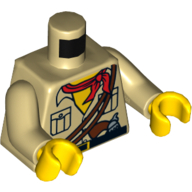 Lego Torso Safari Shirt, Yellow Neck, Red Bandana, Reddish Brown Gun / Rope on Back Print, Tan Arms, Yellow Hands / Tan