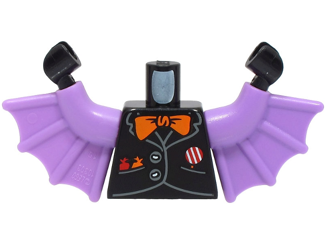 Lego Torso Jacket with 2 Buttons, Red and Orange Candies, Red and White Lollipop, Bow Tie Pattern (BAM) / Medium Lavender Arms with Wings / Black Hands