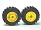 Wheel 18mm D. x 14mm with Pin Hole, Fake Bolts and Shallow Spokes with Black Tire 30.4 x 14 Offset Tread - Band Around Center of Tread (55981 / 92402) / Yellow
