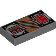 Tile 1 x 2 with Copper and White Circuitry, Red Rectangle and 4 Squares Print / Dark Bluish Gray