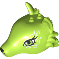Lego Animal Body Part, Fox Head with Eyes and White Swirls Print / Lime