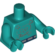 Lego Torso Bare Chest with Skull Tattoo Print, Dark Turquoise Arms and Hands / Dark Turquoise