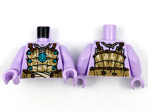 Lego Torso Dark Tan Armor, Dark Turquoise Jewel and Spikes, Dark Orange Ropes Pattern / Lavender Arms / Lavender Hands
