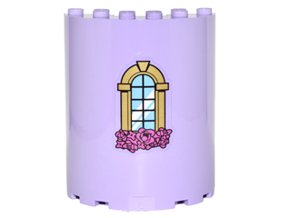 Lego Cylinder Half 3 x 6 x 6 with 1 x 2 Cutout with Curved Lattice Window with Keystone and Pink Roses Pattern (Sticker) - Set 41067