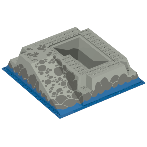 Lego Baseplate Raised 32 x 32 with Ramp and Pit, Water, Gray Stones Print / Light Gray
