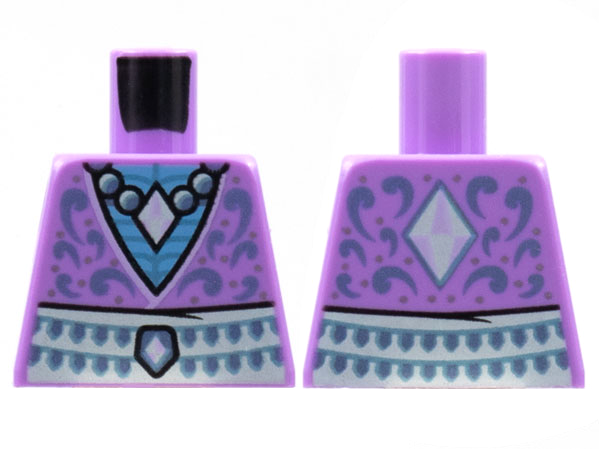 Lego Torso Deep V-Neck, Medium Blue Chest, Pearl Diamond Necklace, Metallic Light Blue Filigree, White Sash Pattern