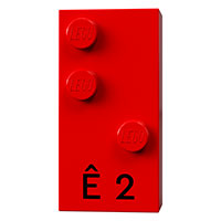 Lego Braille Brick 2 x 4 with 3 Studs ⠣ and 'Ê 2' Print / Red