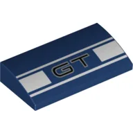 Brick Curved 2 x 4 x 2/3 No Studs with 'GT', White Stripes Print / Dark Blue