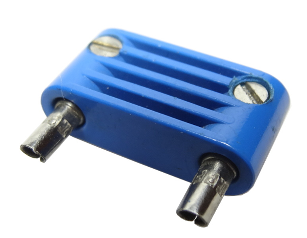 Lego Electric Connector, 2 Way Male Rounded Wide Long, Hollow Pins / Blue