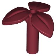 Lego Plant, Stem with 3 Leaves and Bottom Pin / Dark Red